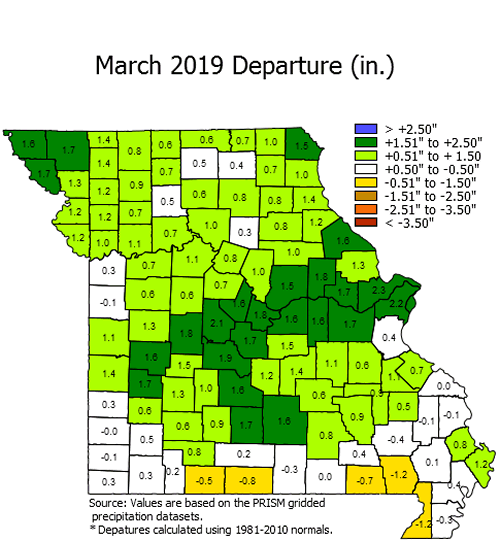 March 2019 Precip Departure (in.)