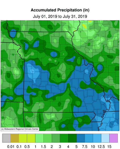 Missouri Accumulated July 2019 Precipitation
