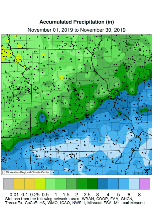 Missouri Accumulated Precipitation November 2019