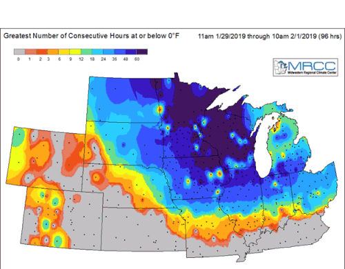 Consecutive Hours Below 0 Degrees