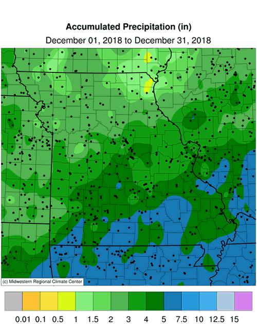 Missouri Accumulated Precipitation: December 1 to December 31, 2018