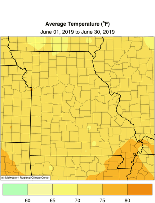 Missouri Average June 2019 Temperature
