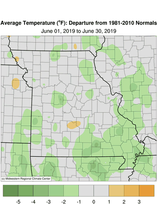 Missouri Average June 2019 Temperature Departure