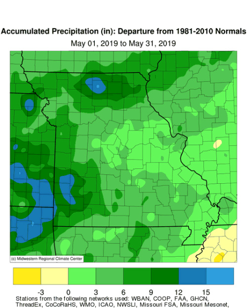 Missouri Accumulated Precip Departure May 2019