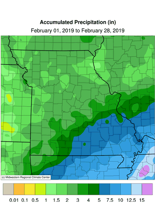 Missouri Accumulated Precip: February 1 to February 31, 2019