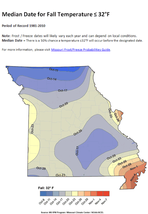 Median Data for Fall Temperature Below 32