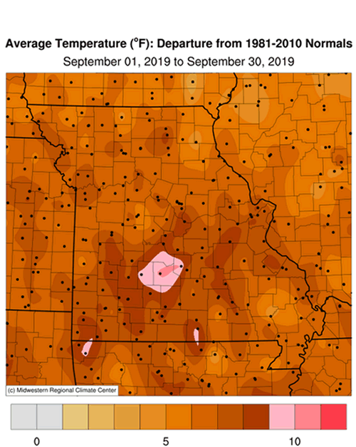 Missouri Average September 2019 Temperature Departure