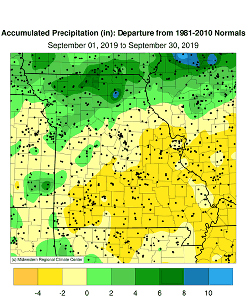Missouri Accumulated September 2019 Precipitation Departure