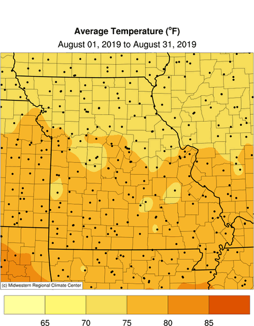 Missouri Average August 2019 Temperature