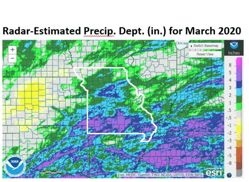 Radar Estimated Precip Departure March 2020