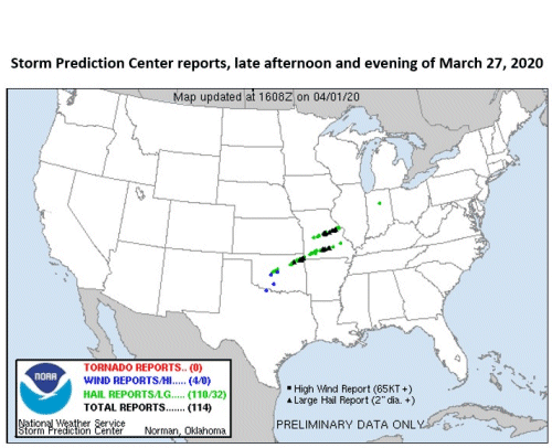 SPC Storm Reports March 27, 2020