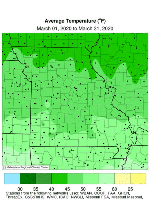 Missouri Average Temp March 2020