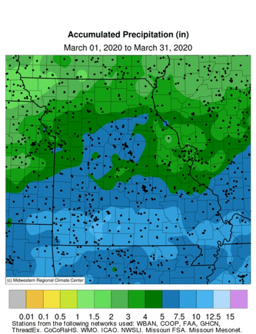 Missouri Accumulated Precipitation March 2020