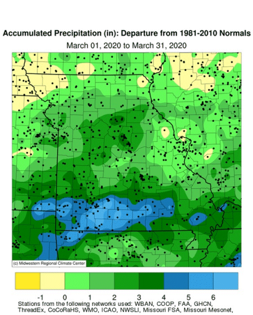 Missouri Accumulated Precipitation Departure March 2020