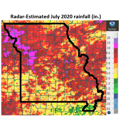Jul 1 - 30, 2020 Radar-Estimated Rainfall