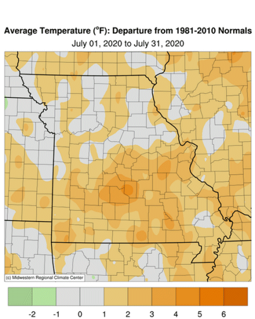 Average Temperature (°F) Departure: Jul 01, 2020 to Jul 31, 2020