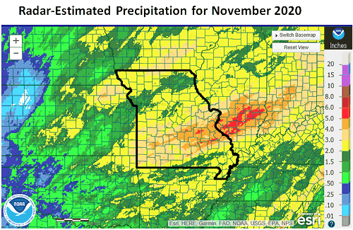 Radar-Estimated Precipitation for November 2020