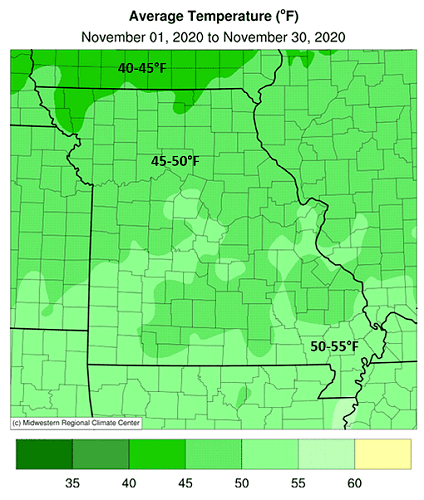 Average Temperature (°F) November 01, 2020 to November 30, 2020