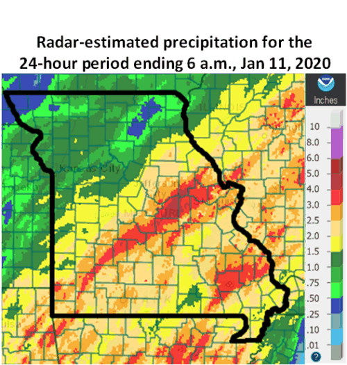 Radar Estimated Precip for Jan 10-11, 2020