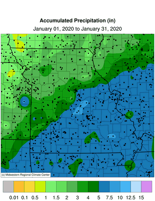 Missouri Accumulated Precipitation January 2020