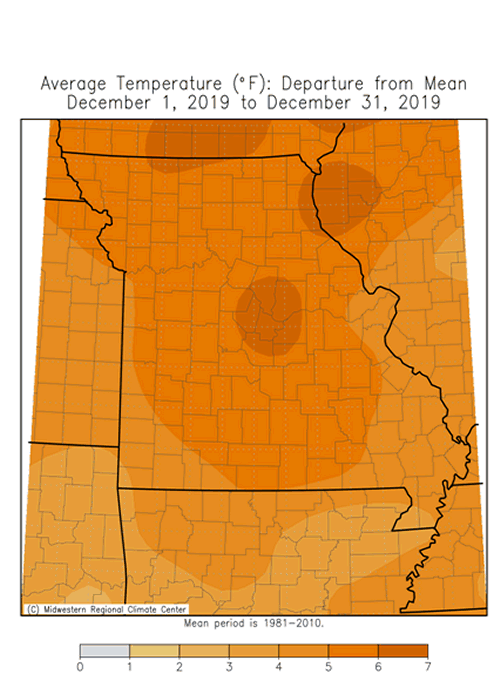 Missouri Average Temperature Departure December 2019