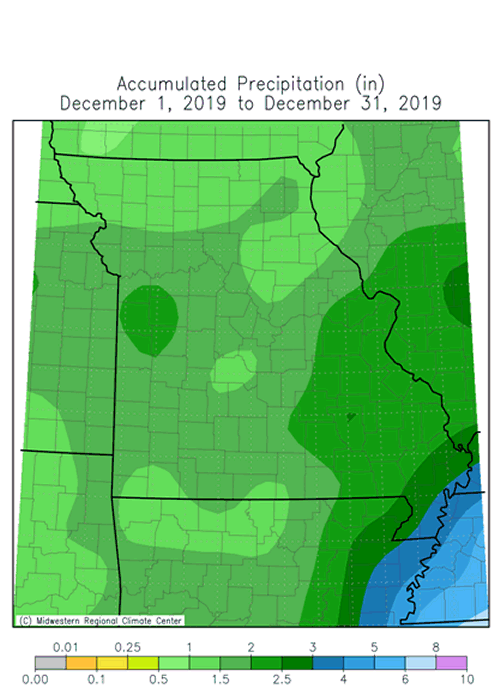 Missouri Accumulated Precipitation December 2019