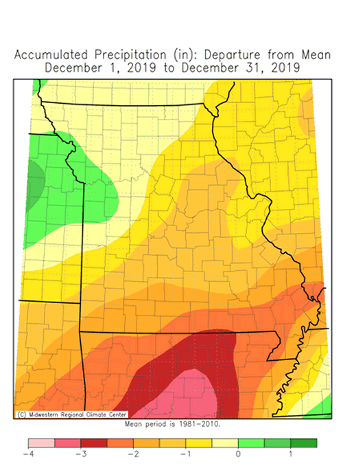 Missouri Accumulated Precipitation Departure December 2019