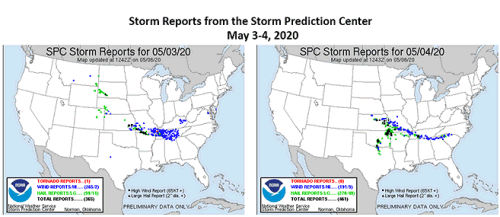 Storm Reports from the Storm Prediction Center May 3-4, 2020