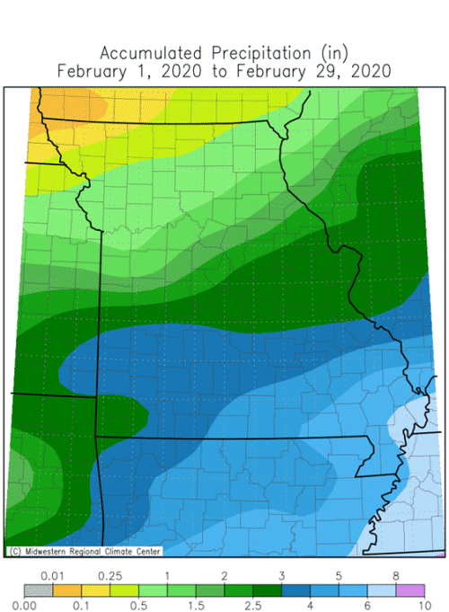Missouri Accumulated Precipitation February 2020