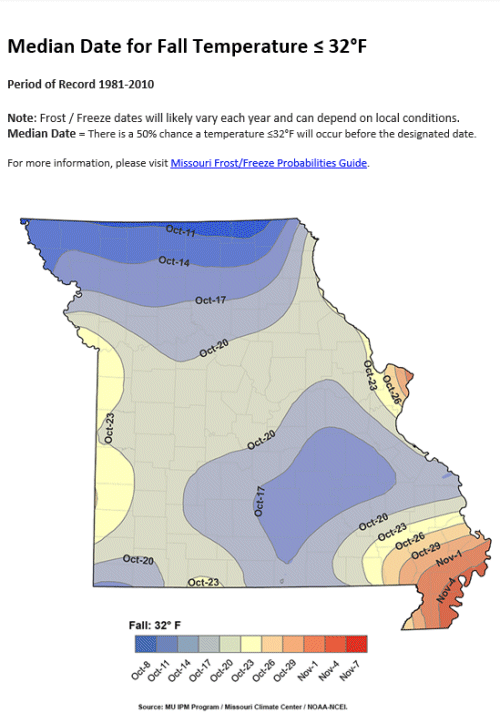 Median Date for Fall Temp Below 32F