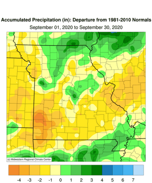 Accumulated Precip (in) Departure: Sep 01, 2020 to Sep 30, 2020