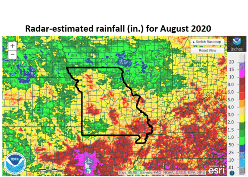 Radar Estimated Rainfall August 2020
