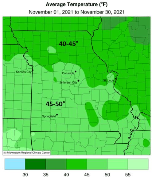 Average Temperature (°F) November 01, 2021 to November 30, 2021