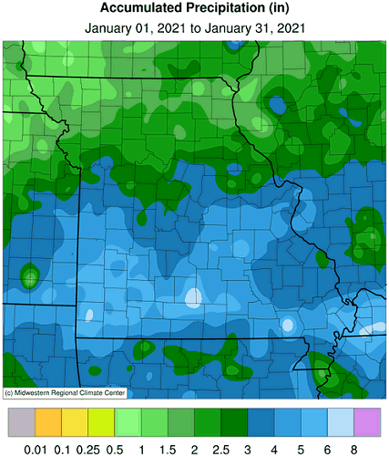 Accumulated Precipitation (in) January 01, 2021 to January 31, 2021