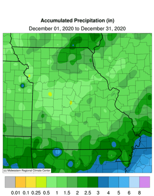 Accumulated Precip (in): Dec 01, 2020 to Dect 31, 2020