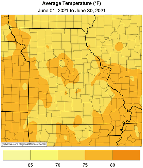 Average Temperature (°F) June 01, 2021 to June 30, 2021