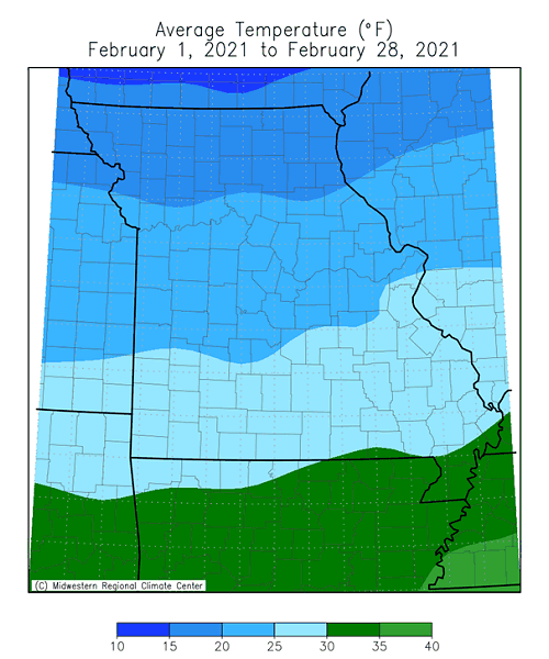Average Temperature (°F) February 1, 2021 to February 28, 2021