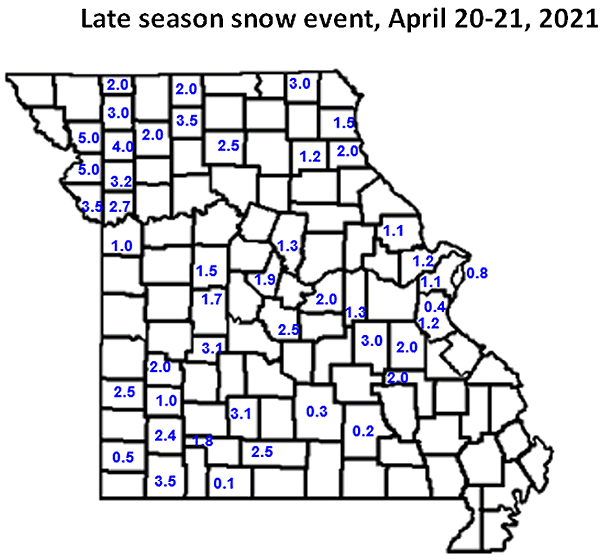 Late season snow event, April 20-21, 2021