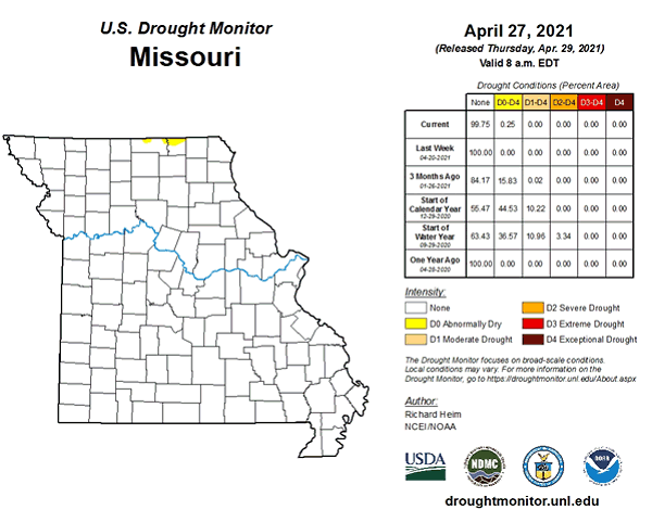 U.S. Drought Monitor, Missouri, April 27, 2021
