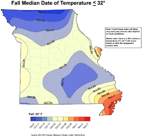 Fall Median Date of Temperature ≤ 32°F