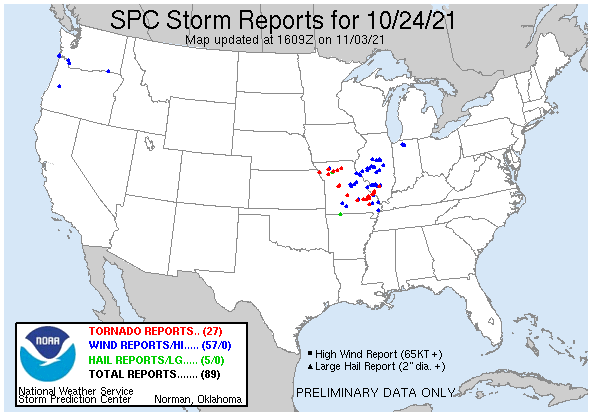 SPC Storm Reports for October 24, 2021
