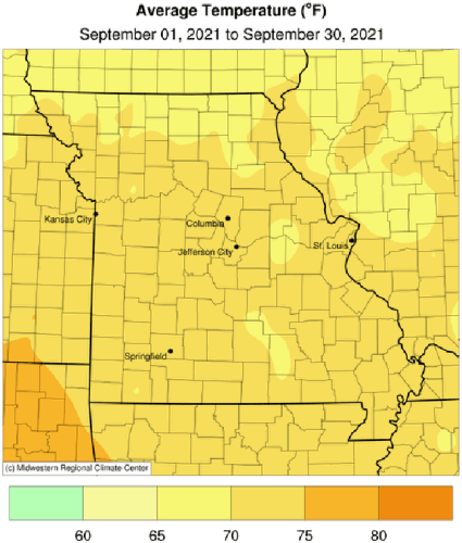 Average Temperature (°F) September 01, 2021 to September 30, 2021