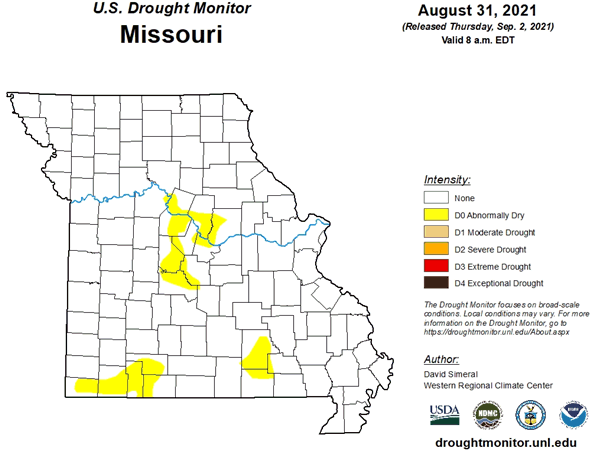 U.S. Drought Monitor - Missouri - August 2021