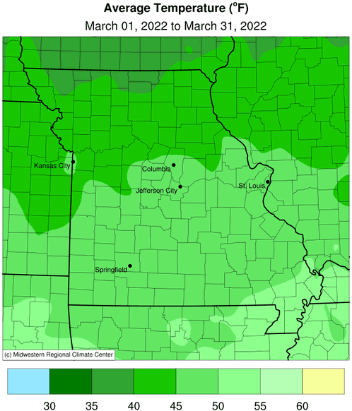 Average Temperature (°F) March 01, 2022 to March 31, 2022