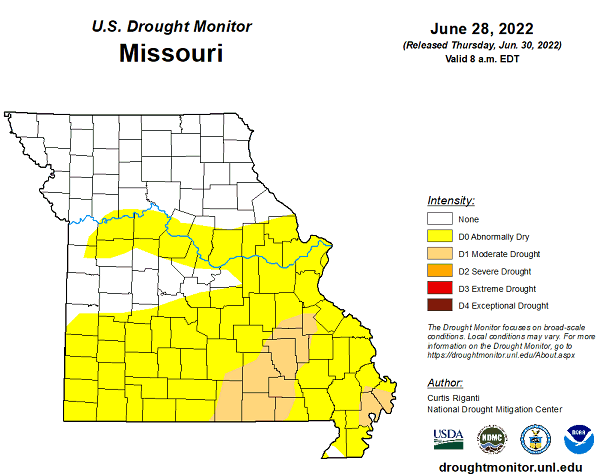 U.S. Drought Monitor - Missouri - June 2022