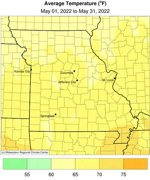 Average Temperature (°F) May 01, 2022 to May 31, 2022