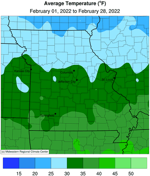 Average Temperature (°F) February 01, 2022 to February 28, 2022