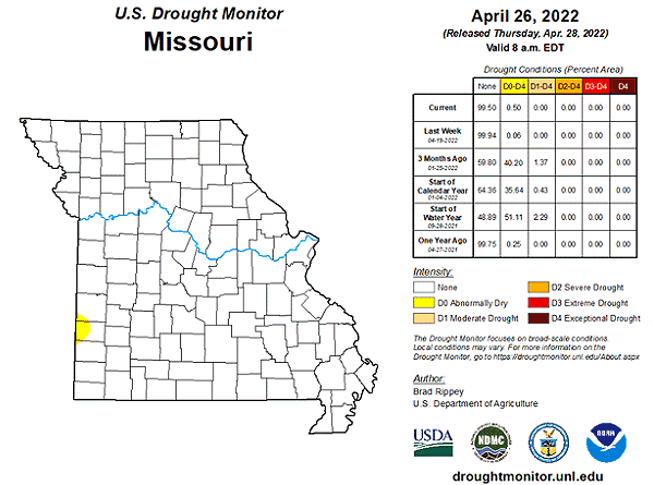U.S. Drought Monitor - Missouri - April 2022