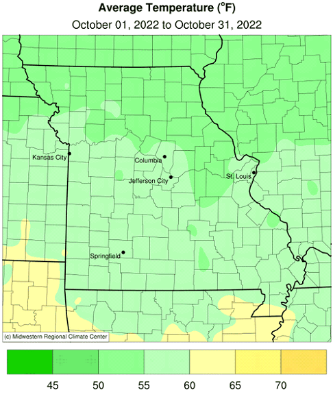 Average Temperature (°F) October 01, 2022 to October 31, 2022