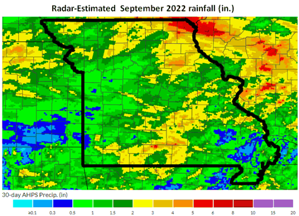 Radar-Estimated September 2022 rainfall (in.)